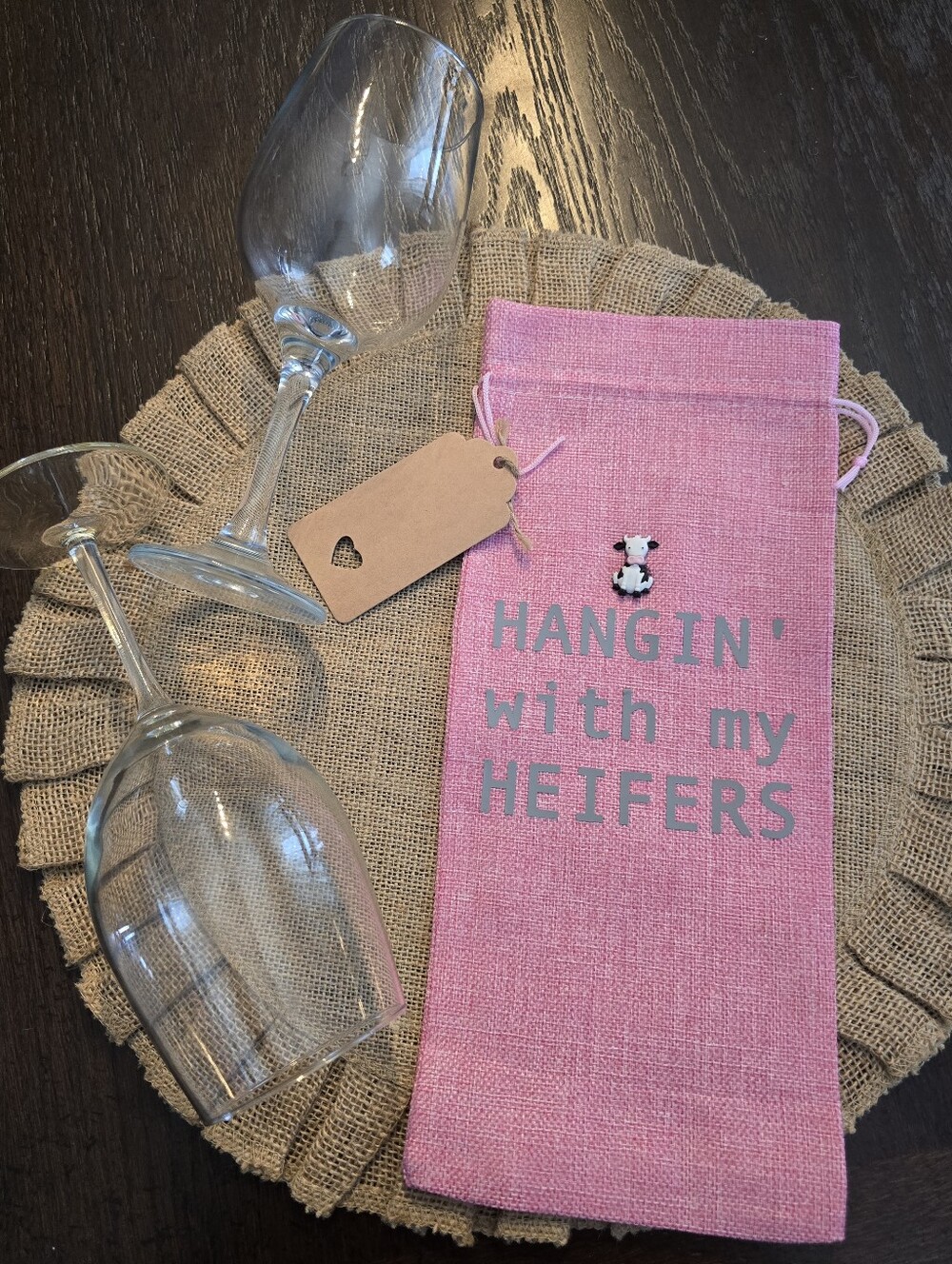 🍷 Hangin' With My Heifers 🐮 – Brand New Burlap Wine Gift Bag!
